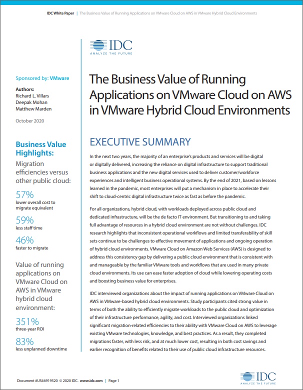 The Business Value of Running Applications on VMware Cloud on AWS in ...